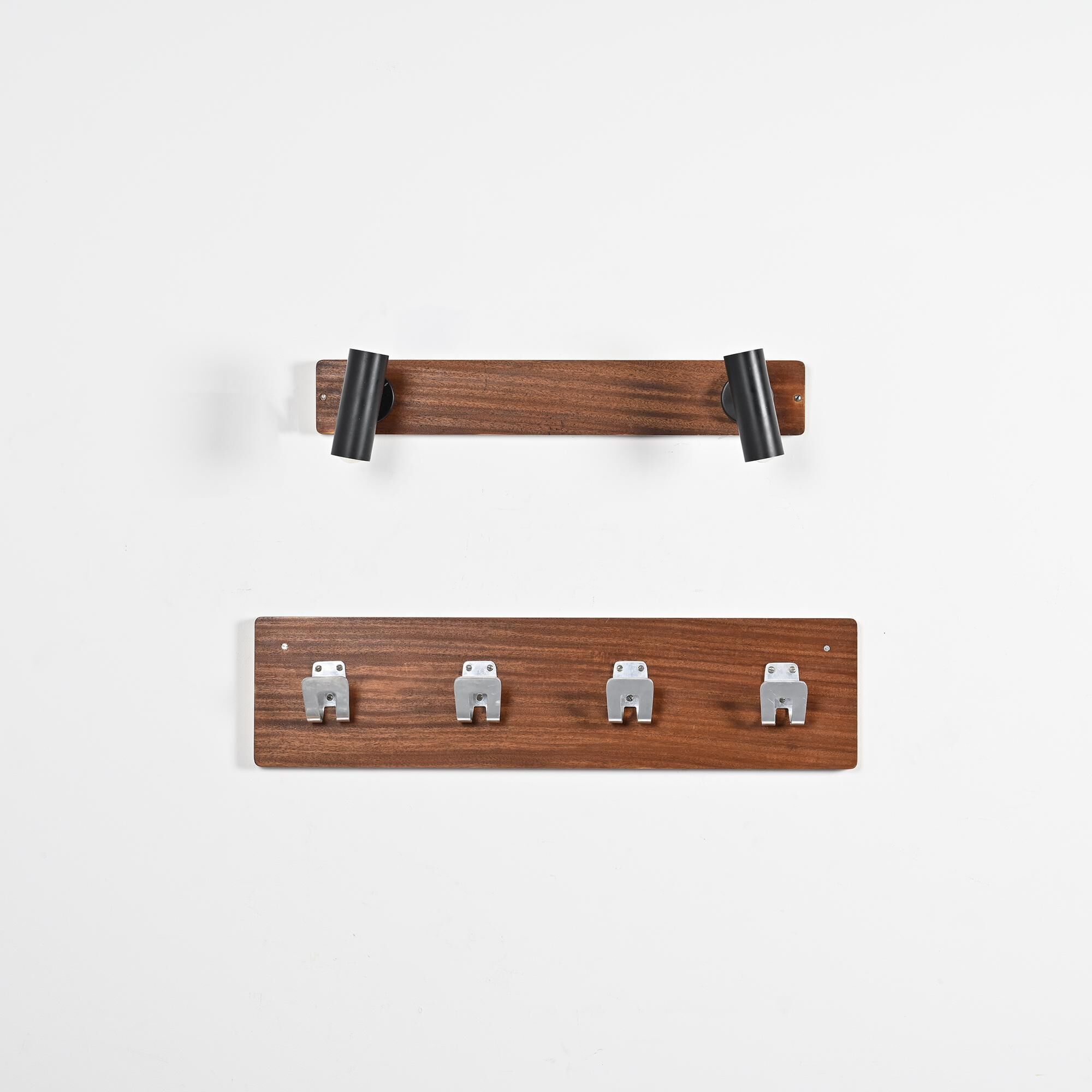 Wall coat rack and lights by Pierre Guariche for La Plagne, around 1968.