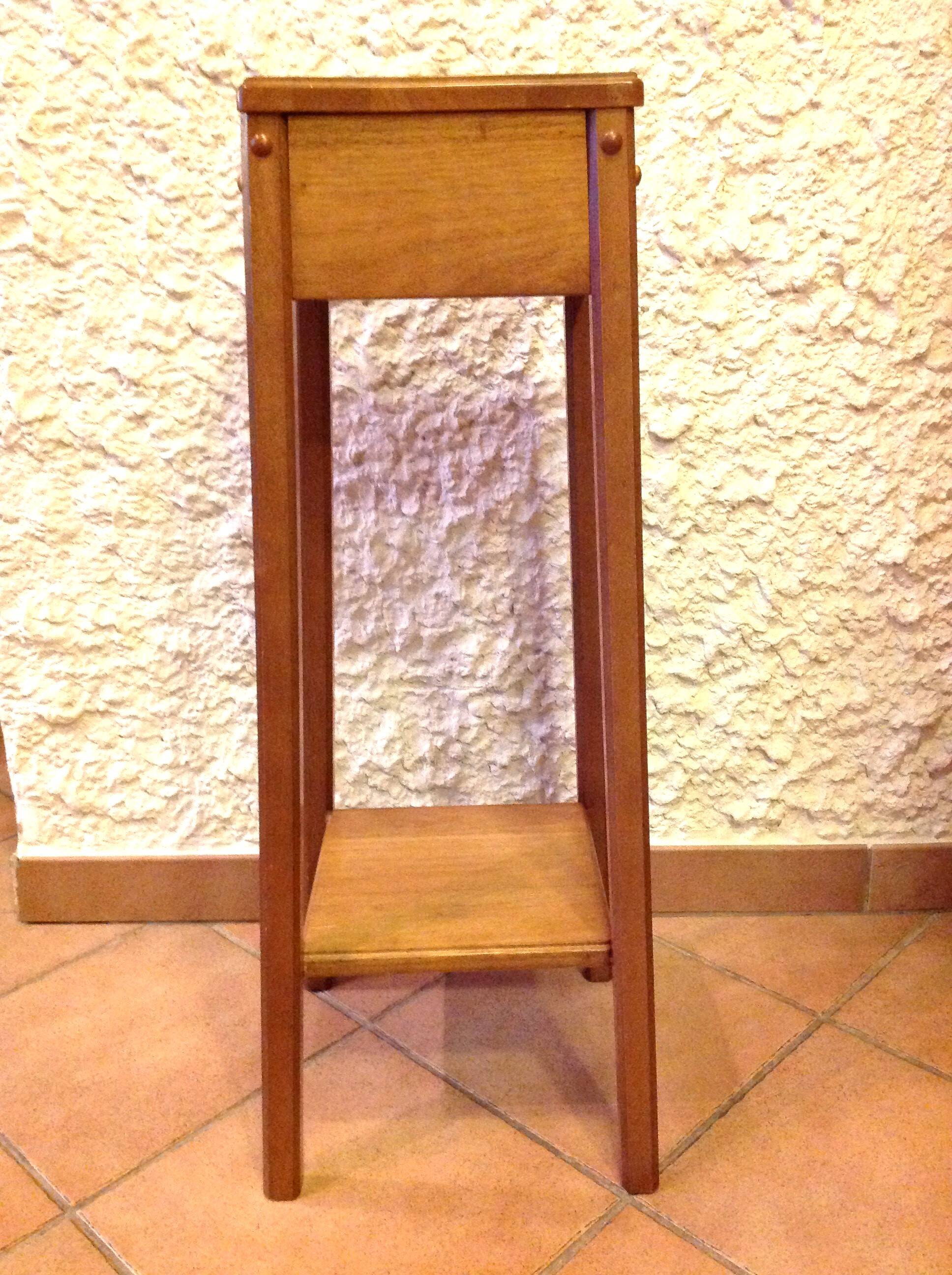 Square plant holder in light wood / 70s-80s