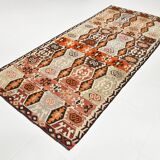 Light Green & Orange Tribal Turkish Kilim Rug, 141x305Cm