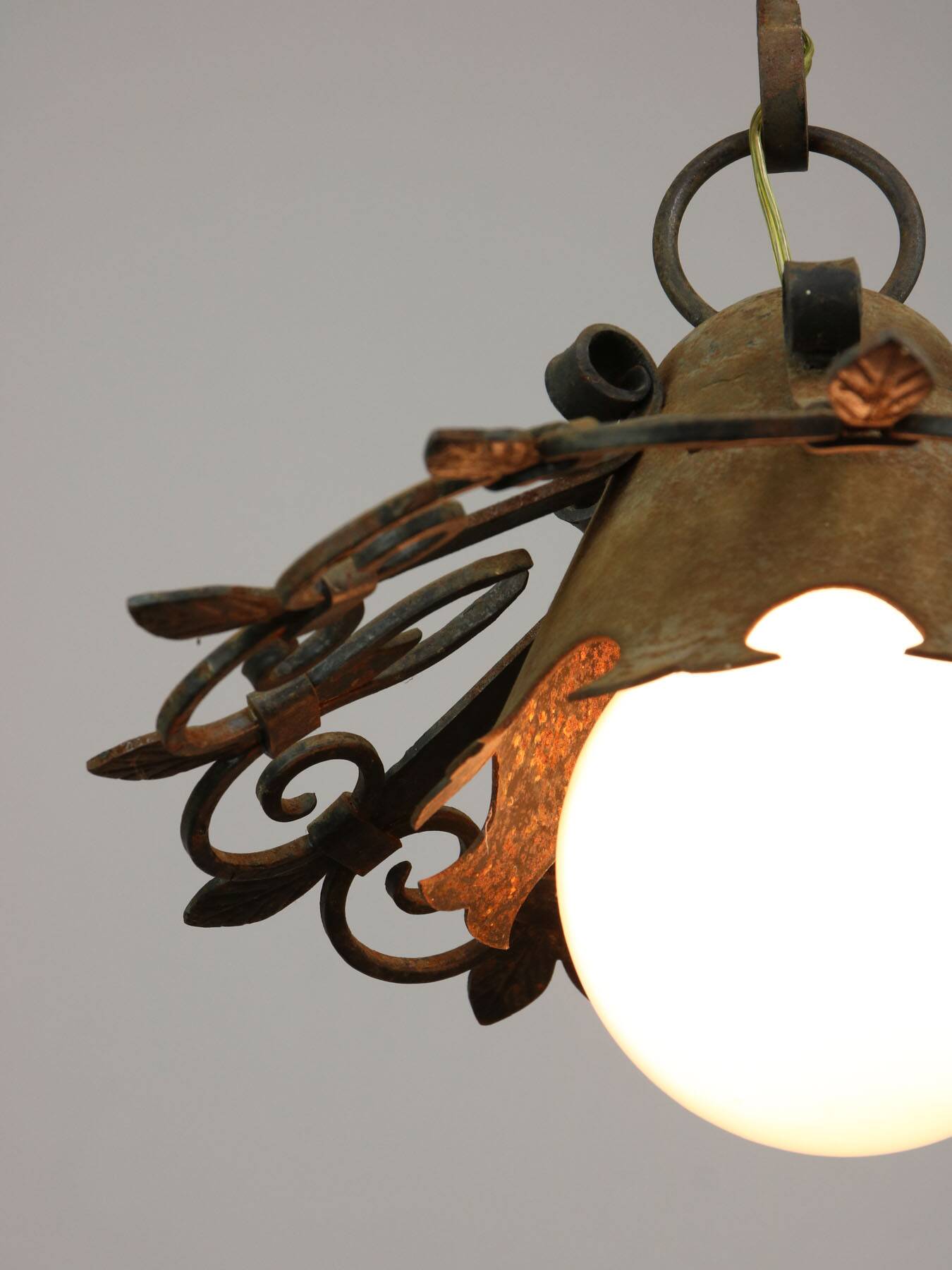 Vintage Wrought Iron Intricate Pendant Lamp, 1930s