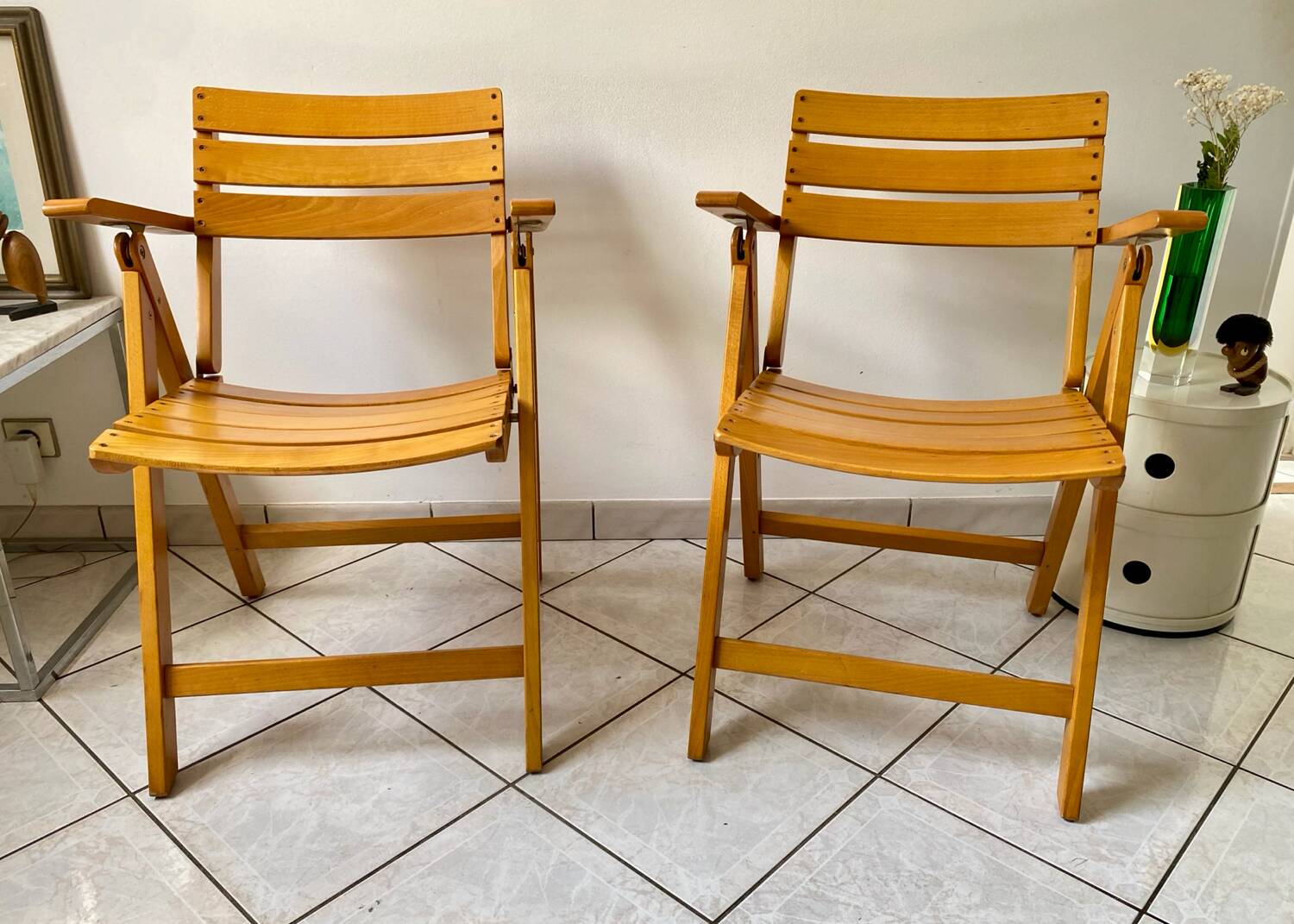 Pair of Clairitex France vintage garden armchairs from the 70s, solid wood