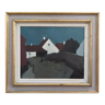 Mid-Century Modern Swedish "Walking Home" Vintage Landscape Oil Painting, Framed