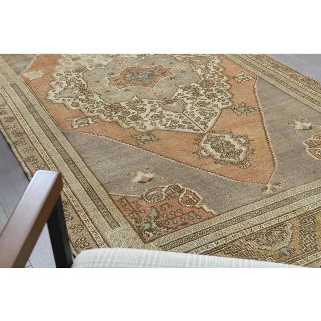 Vintage Turkish Oushak Handmade Wool Cotton Orange Runner Rug 129x290