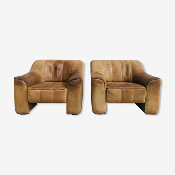 Set of 2 Swiss mid-century neck-leather lounge chairs  by de Sede, 1970s