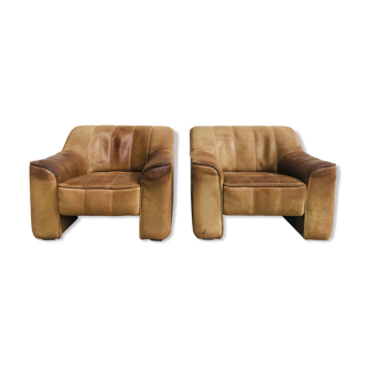 Set of 2 Swiss mid-century neck-leather lounge chairs  by de Sede, 1970s