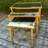 Vintage 70's nesting table in brass and mirror