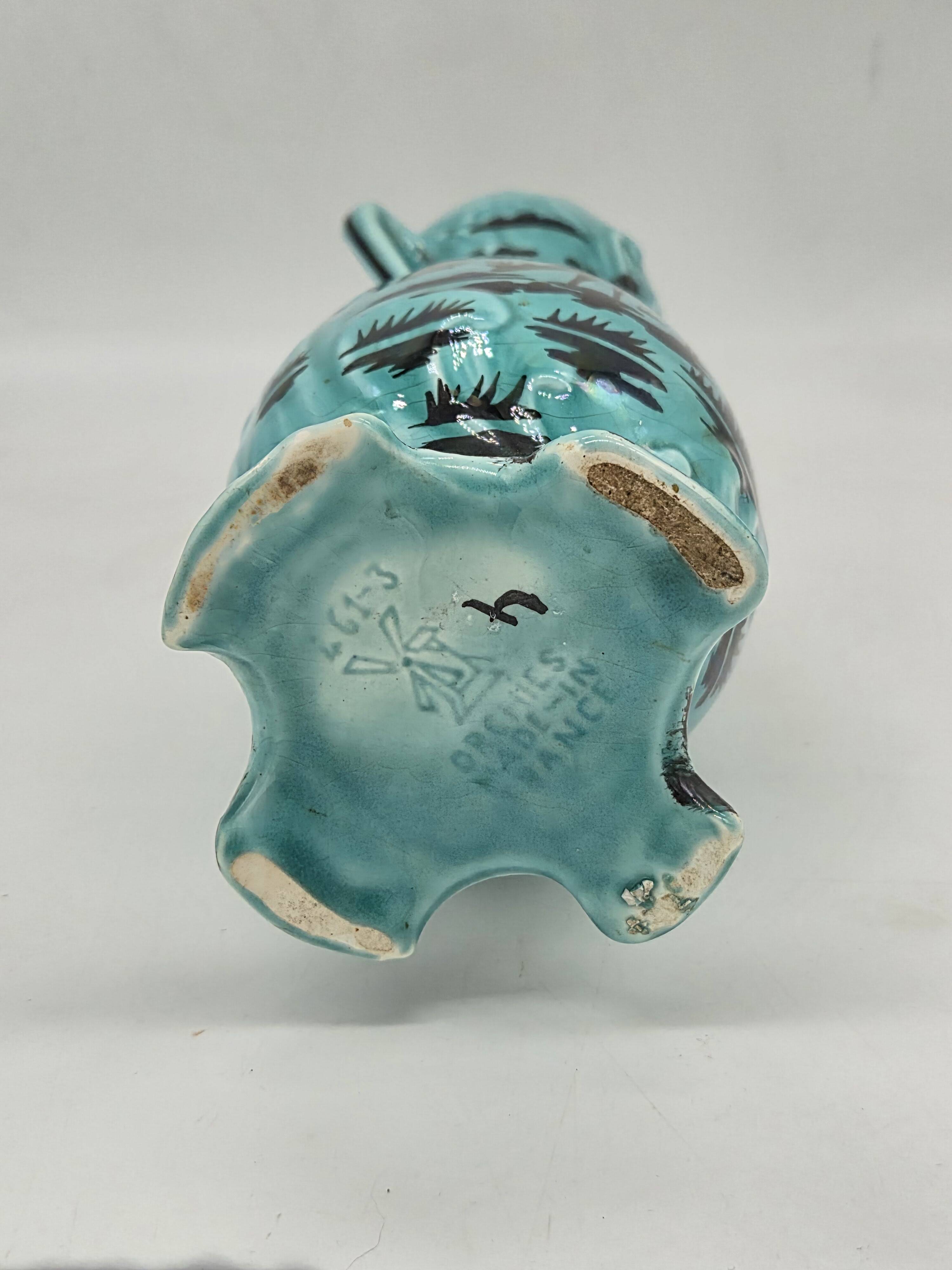 Art Deco turquoise vase with a deer design