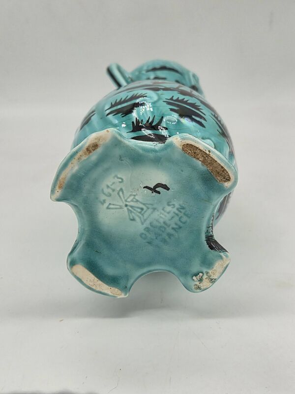 Vase Orchies Art Déco turquoise au décor de cerf