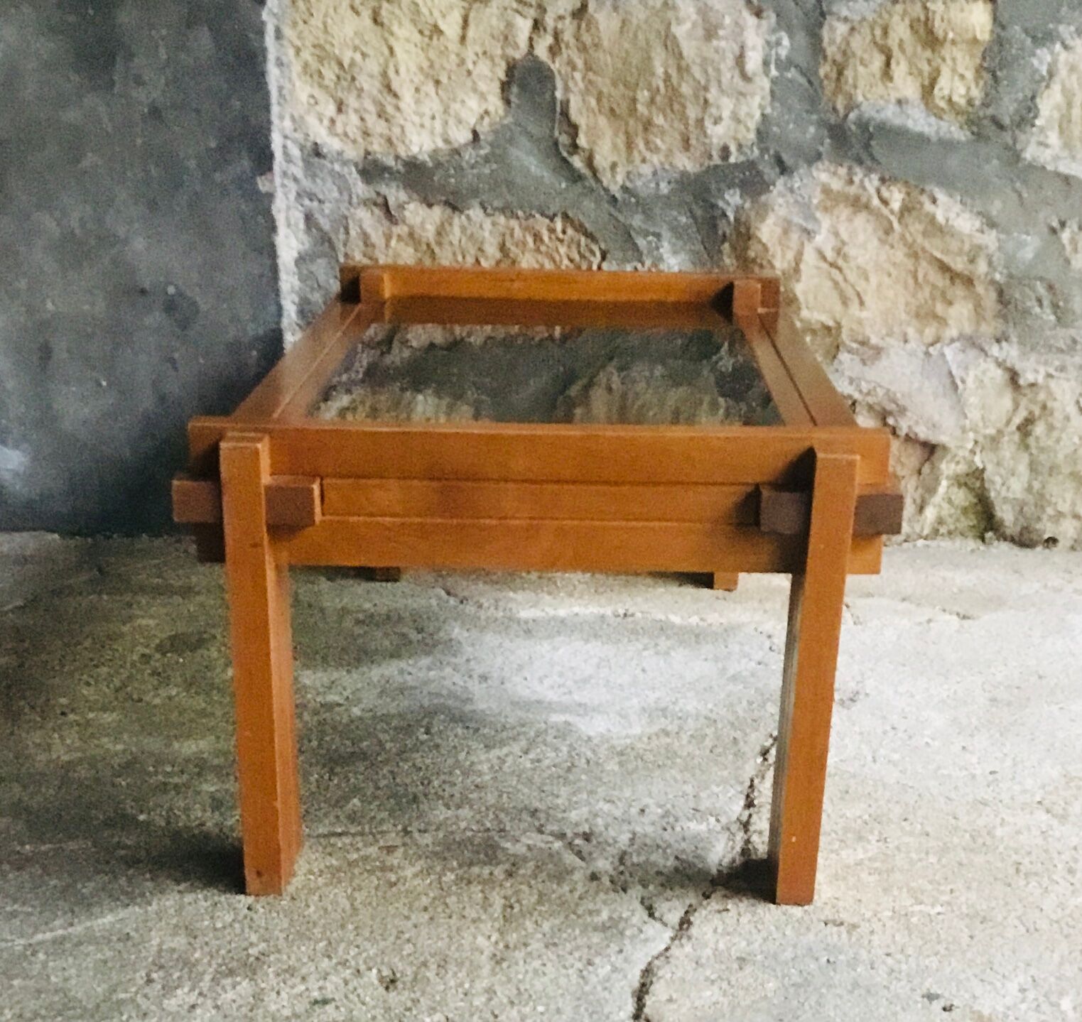 Modernist rectangular coffee table wood and glass - vintage - 1960s