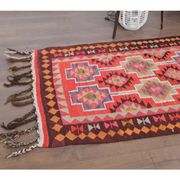 1970s Vintage Turkish Hand-Knotted Wool Cotton Red Runner Rug 94x347