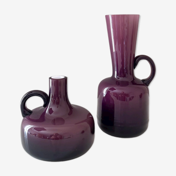 Vases en verre friedrich en verre pop art violet midmodern 60s, décoration intérieure