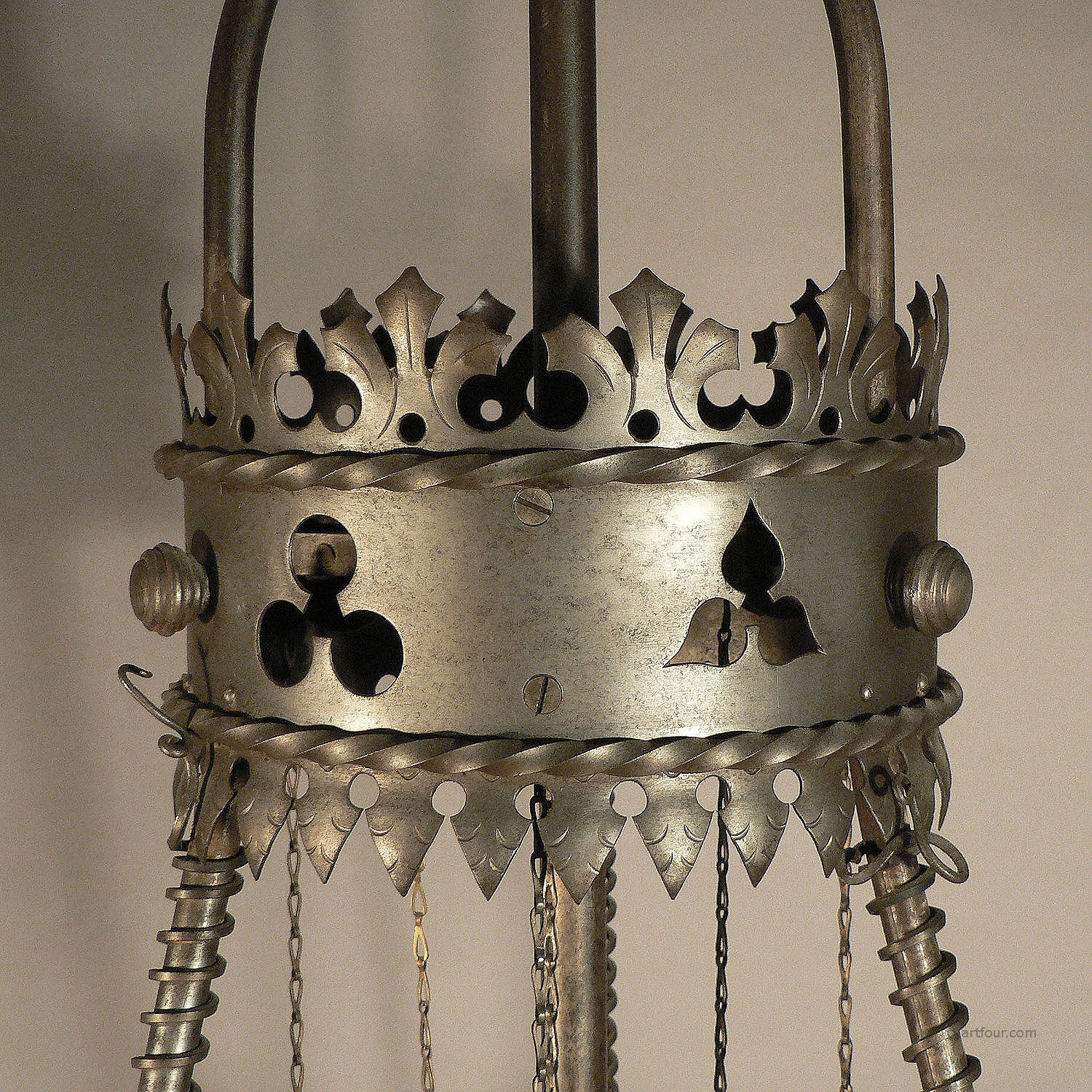 Antique medieval wrought iron chandelier from a German castle.