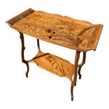 Art Nouveau period two-tiered tea table in veneered wood, signed Émile Gallé