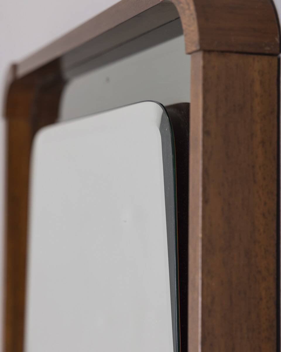 VINTAGE 1960S WALL MIRROR IN WOOD AND SMOKED GLASS, ITALIAN DESIGN