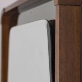 VINTAGE 1960S WALL MIRROR IN WOOD AND SMOKED GLASS, ITALIAN DESIGN