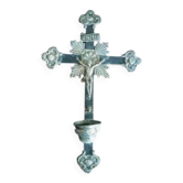 Ancient Crucifix, Silver Plated Baptismal Font from Naples, 19th Century