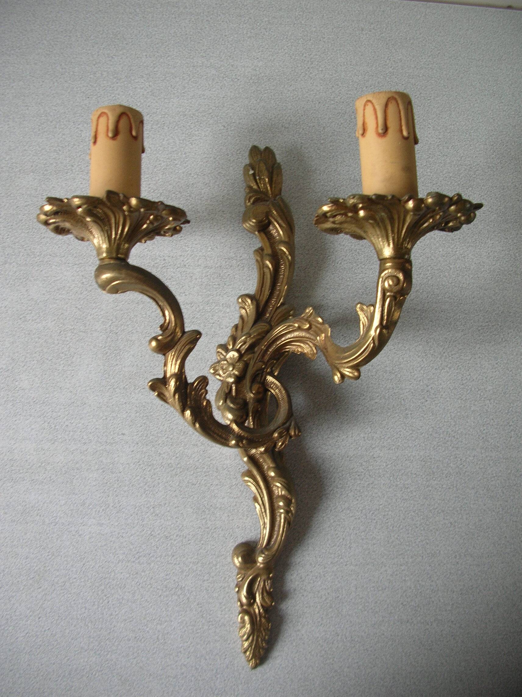 Ancienne applique double en laiton 30 cm éclairage mural déco rétro vintage