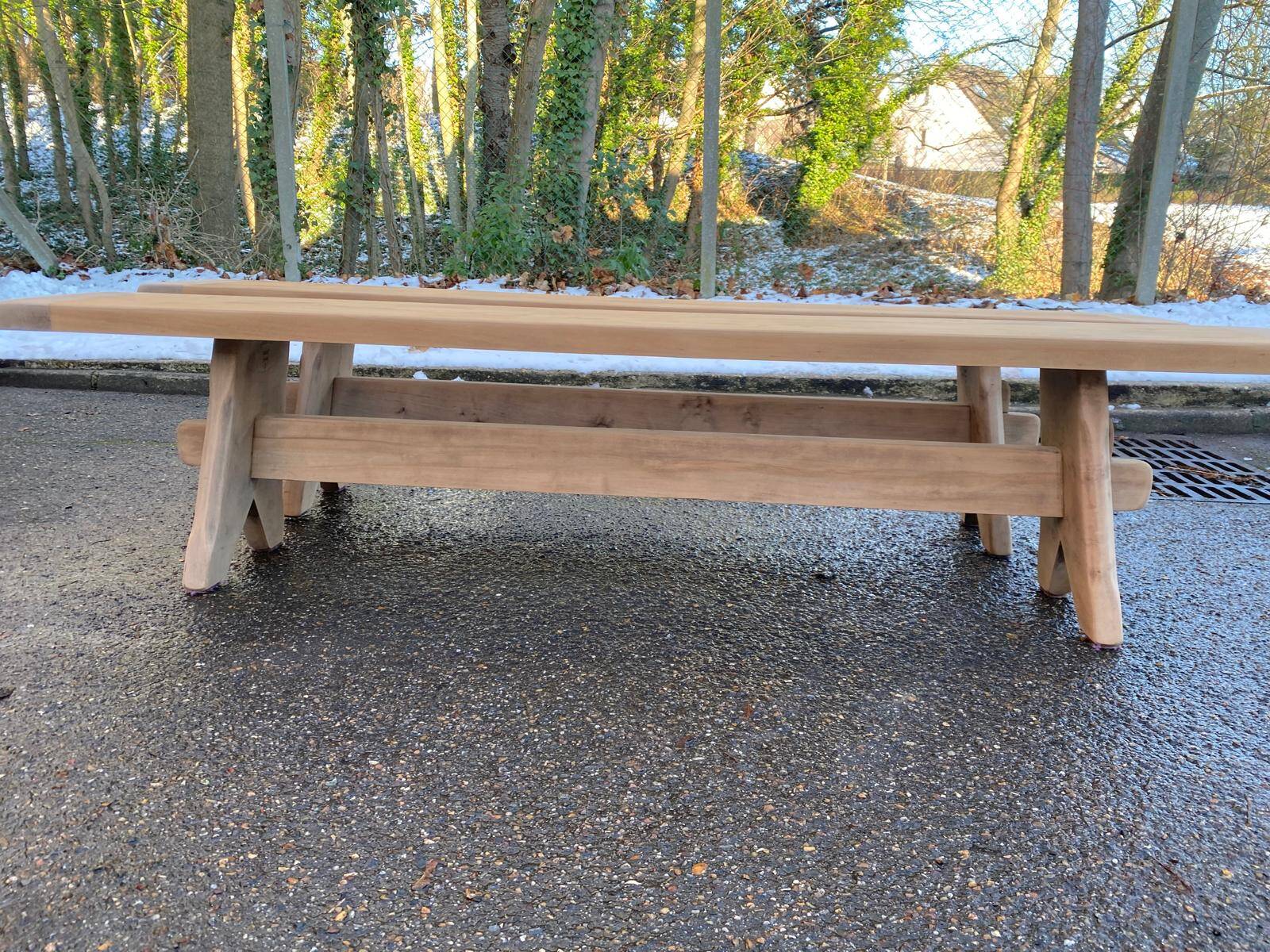 2 renovated oak farmhouse benches from the 20th century, 200cm.
