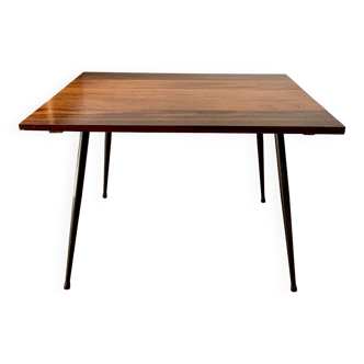 Table basse en bois et pieds compas design années 60