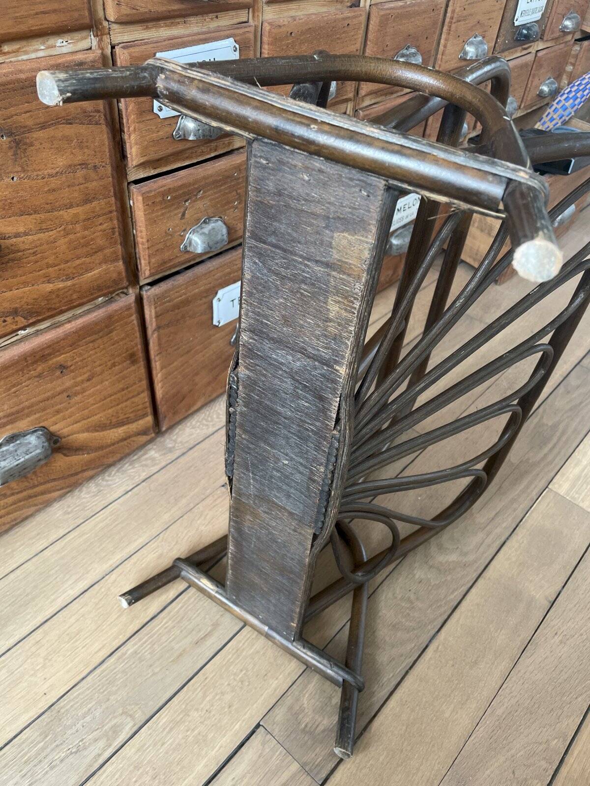 Vintage turned wood and rattan magazine rack