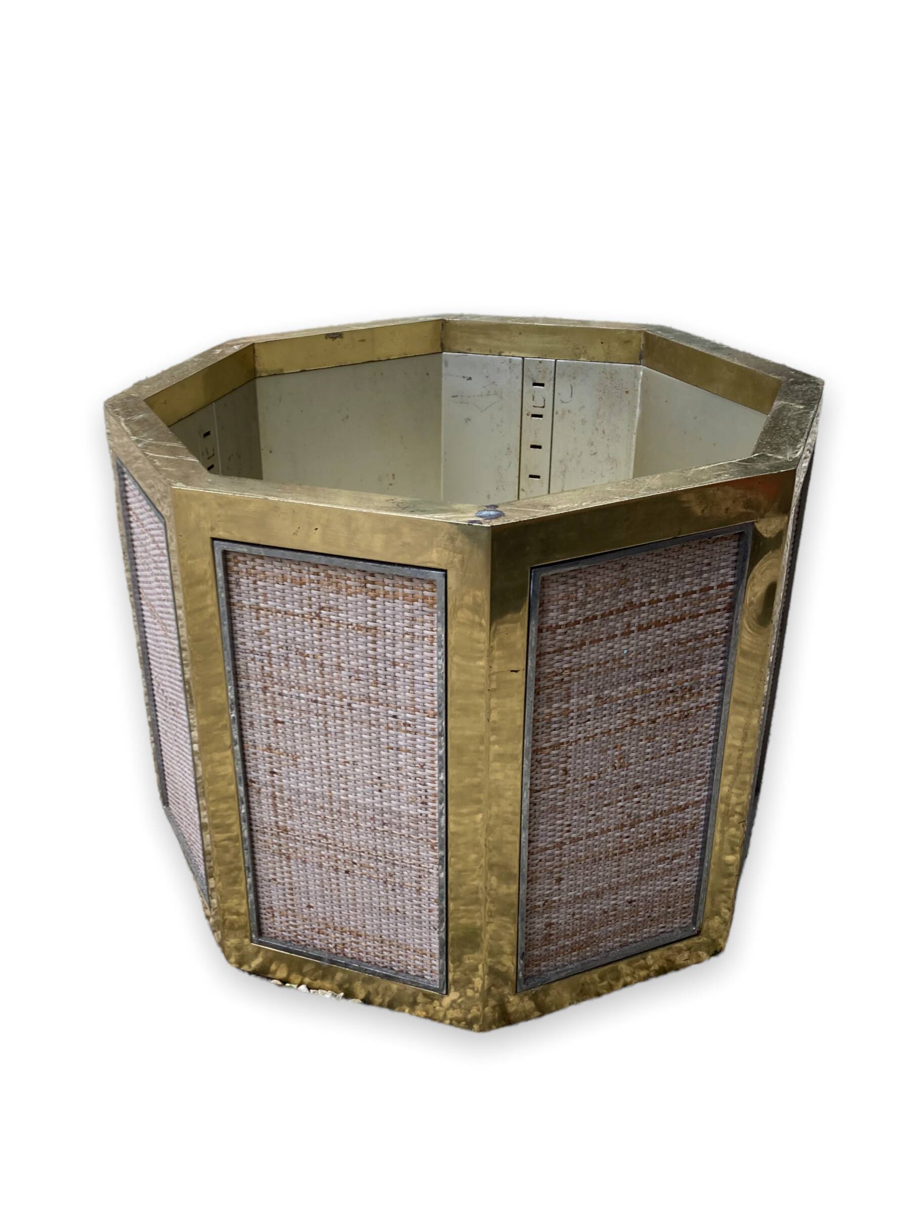 Planter in chrome steel and wicker