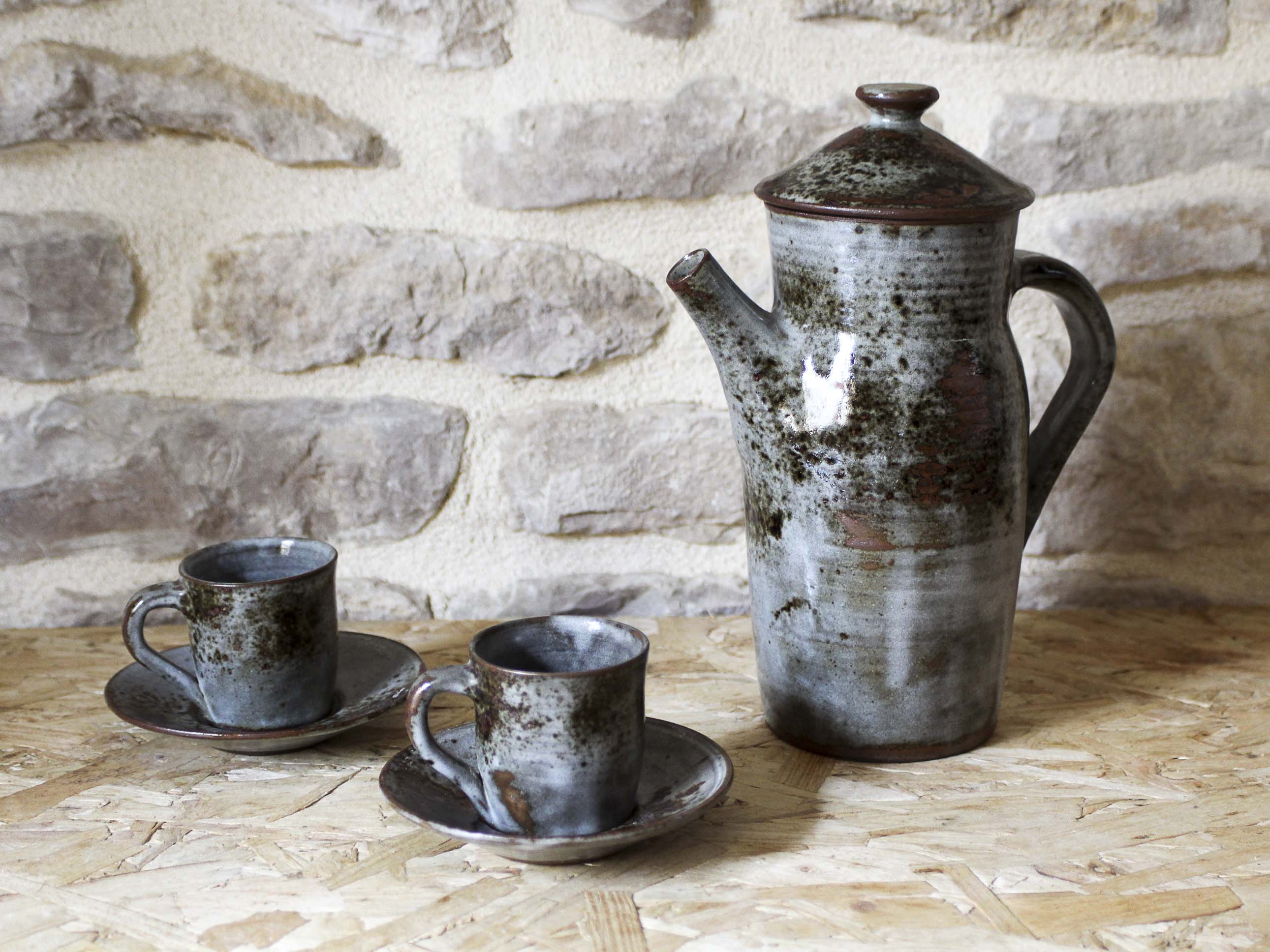 Glazed stoneware coffee set Chantal and Thierry Robert - Puisaye