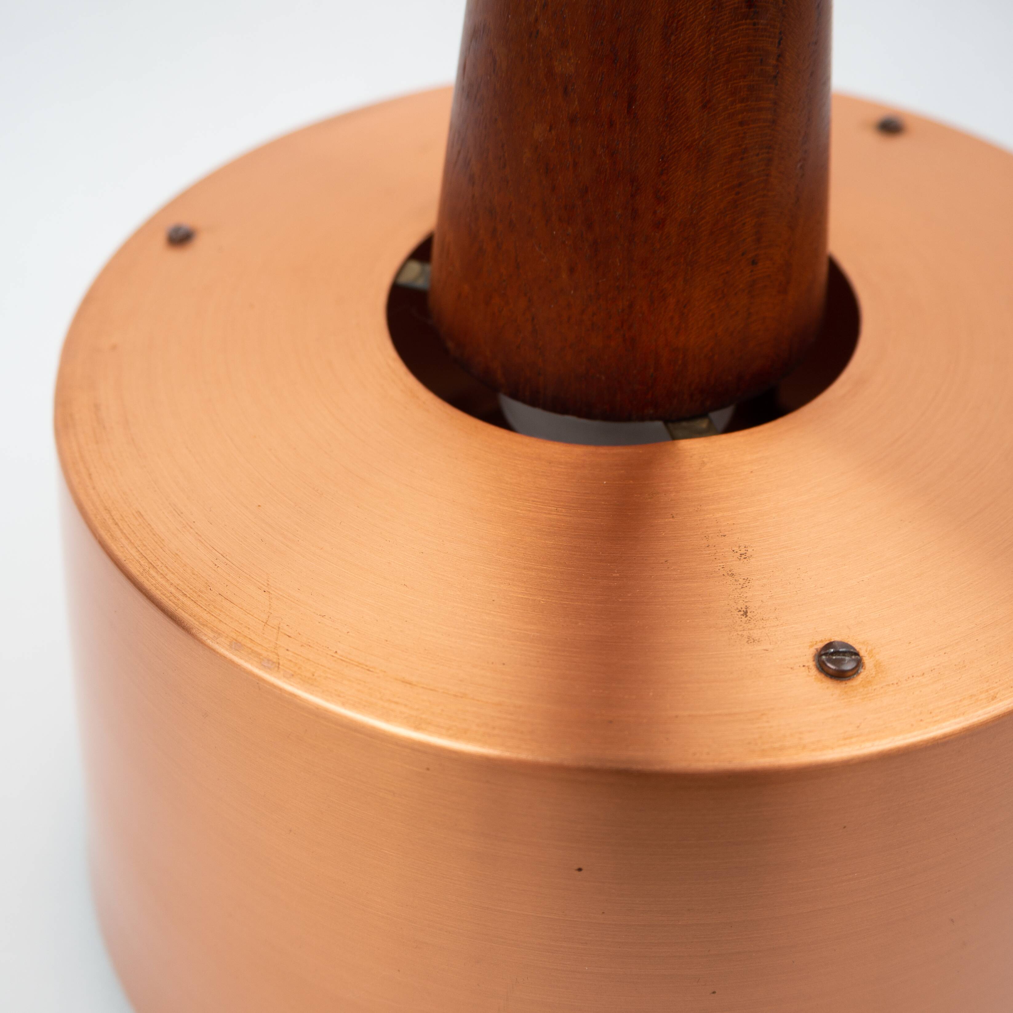 Danish vintage copper and teak lamp, 1960s