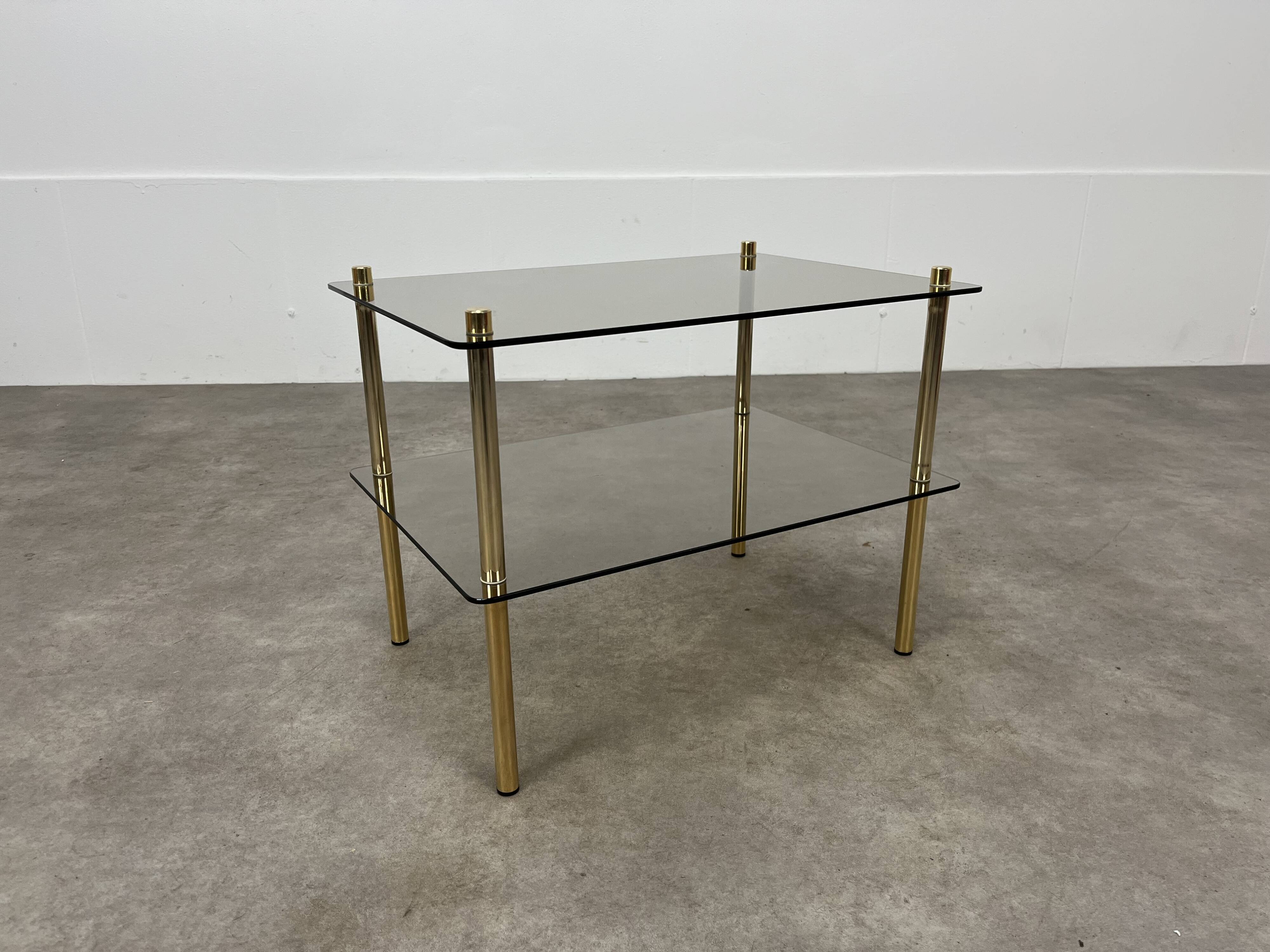 Smoked glass and gold metal side table, 1970s