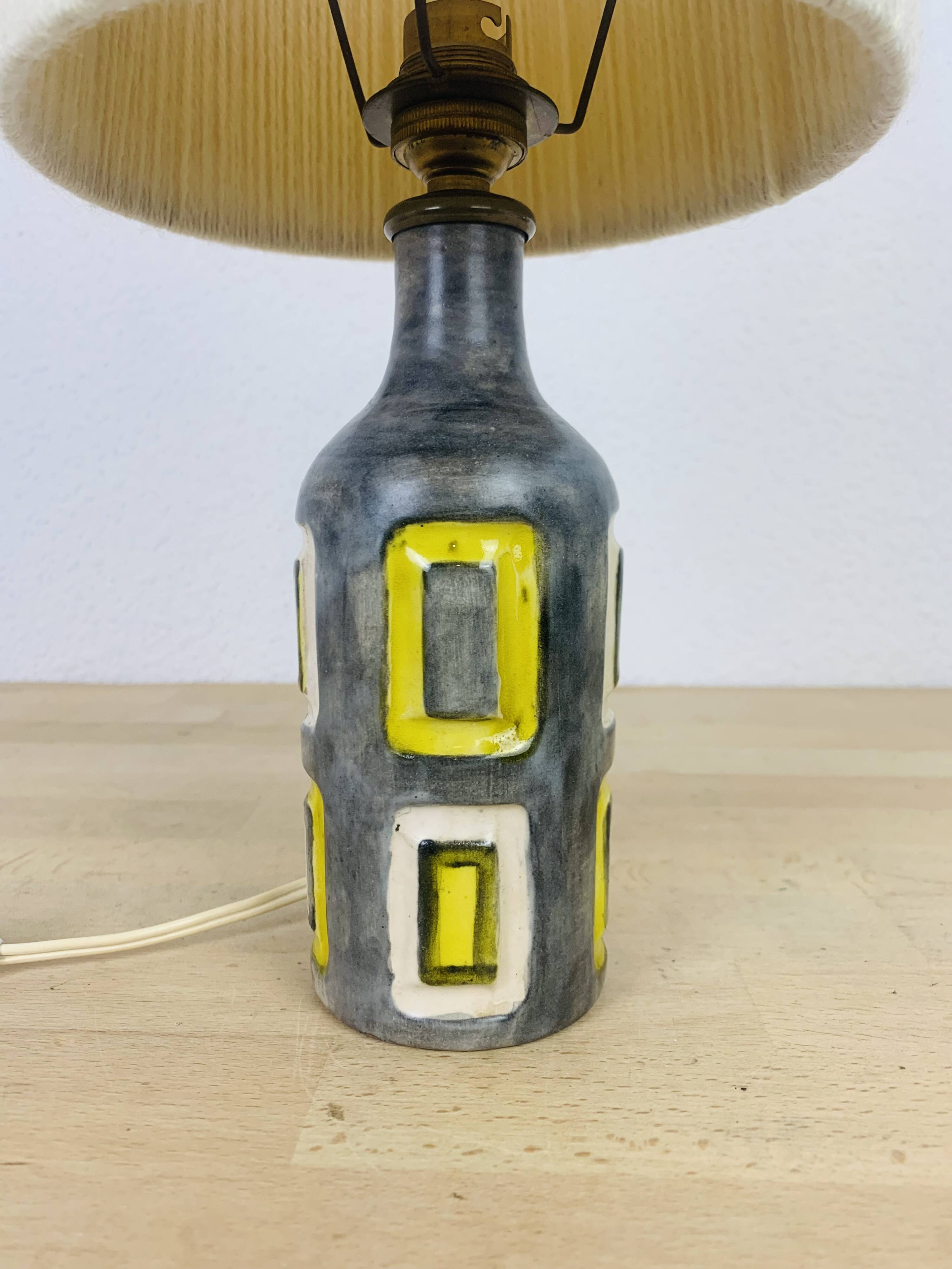 50s ceramic lamp, wool lampshade