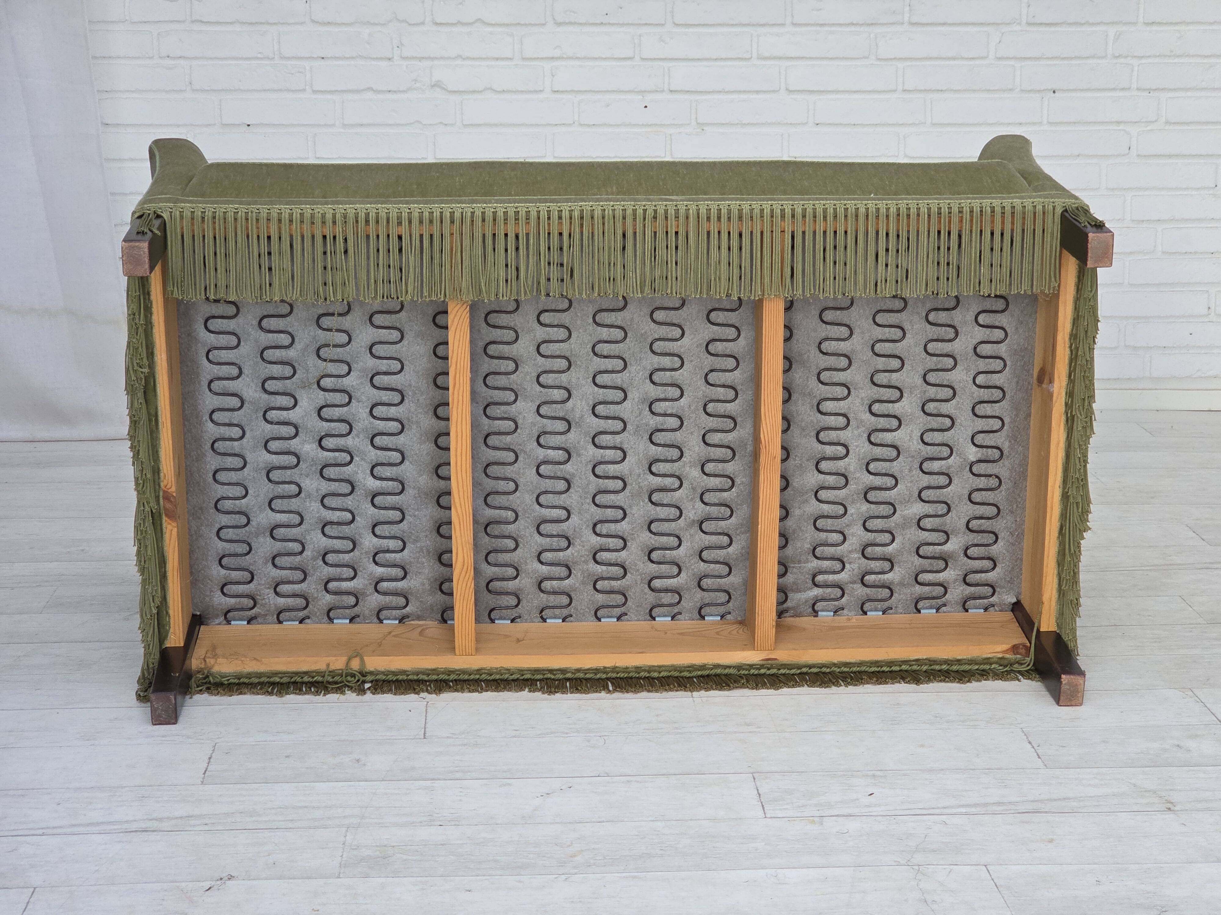 1970s, Danish 2-seater sofa, furniture velour, beech wood legs.