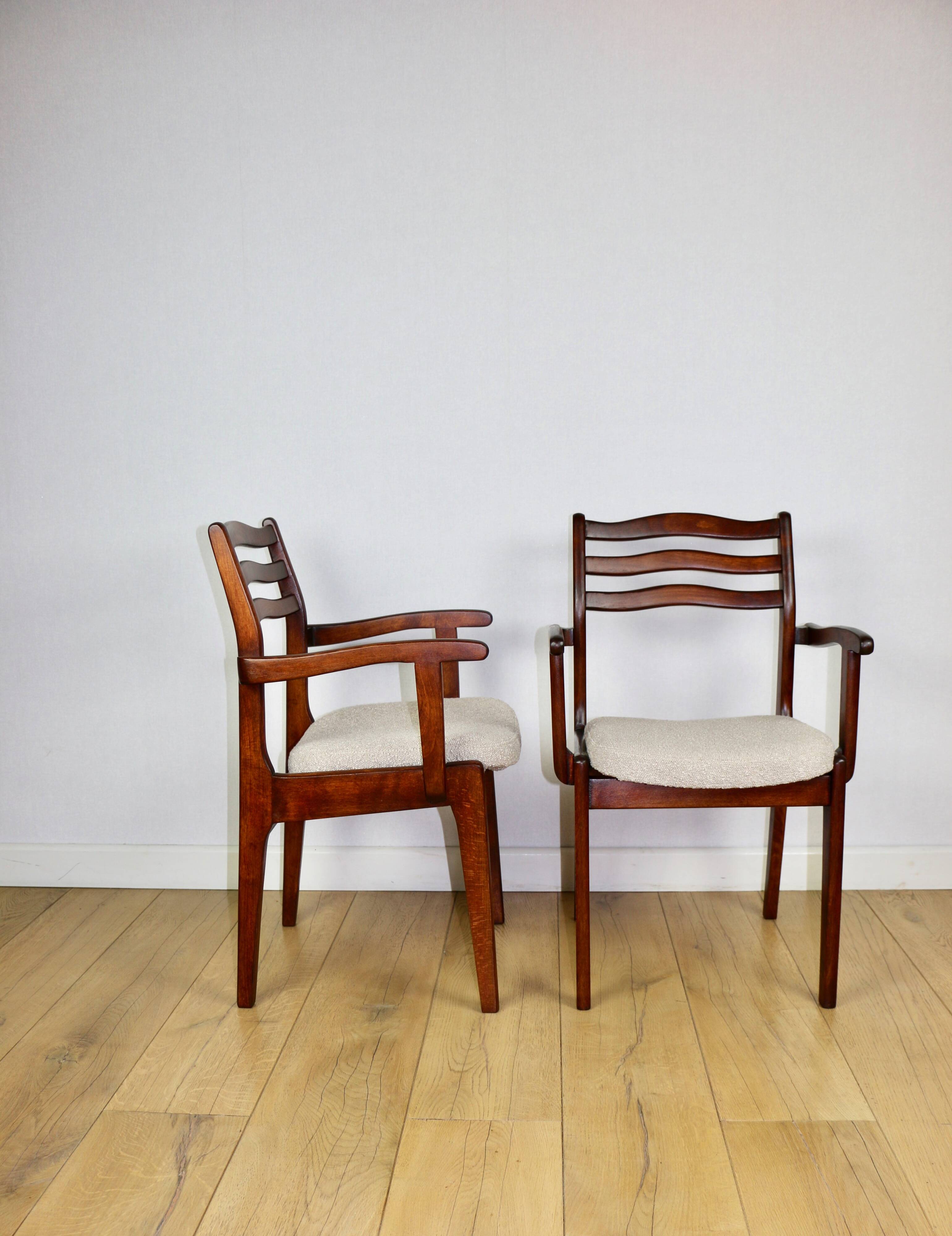 Office chairs vintage beige boucle - set of 3