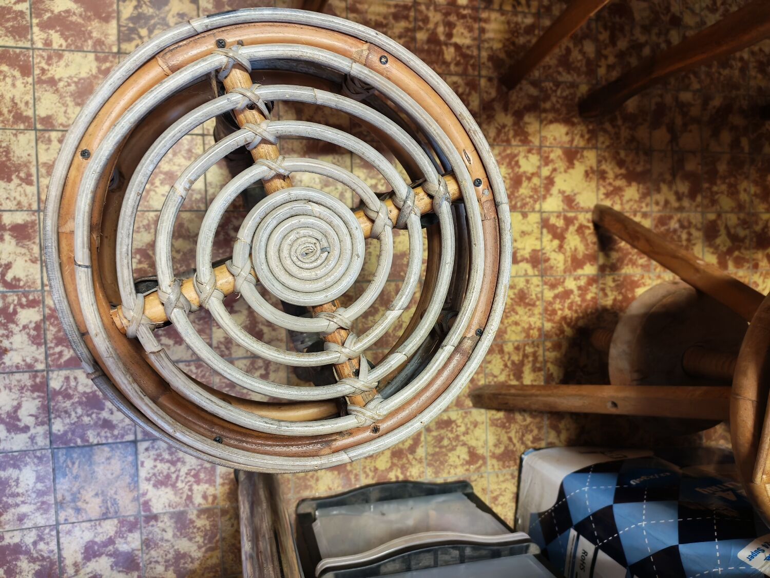 Wood and rattan stool