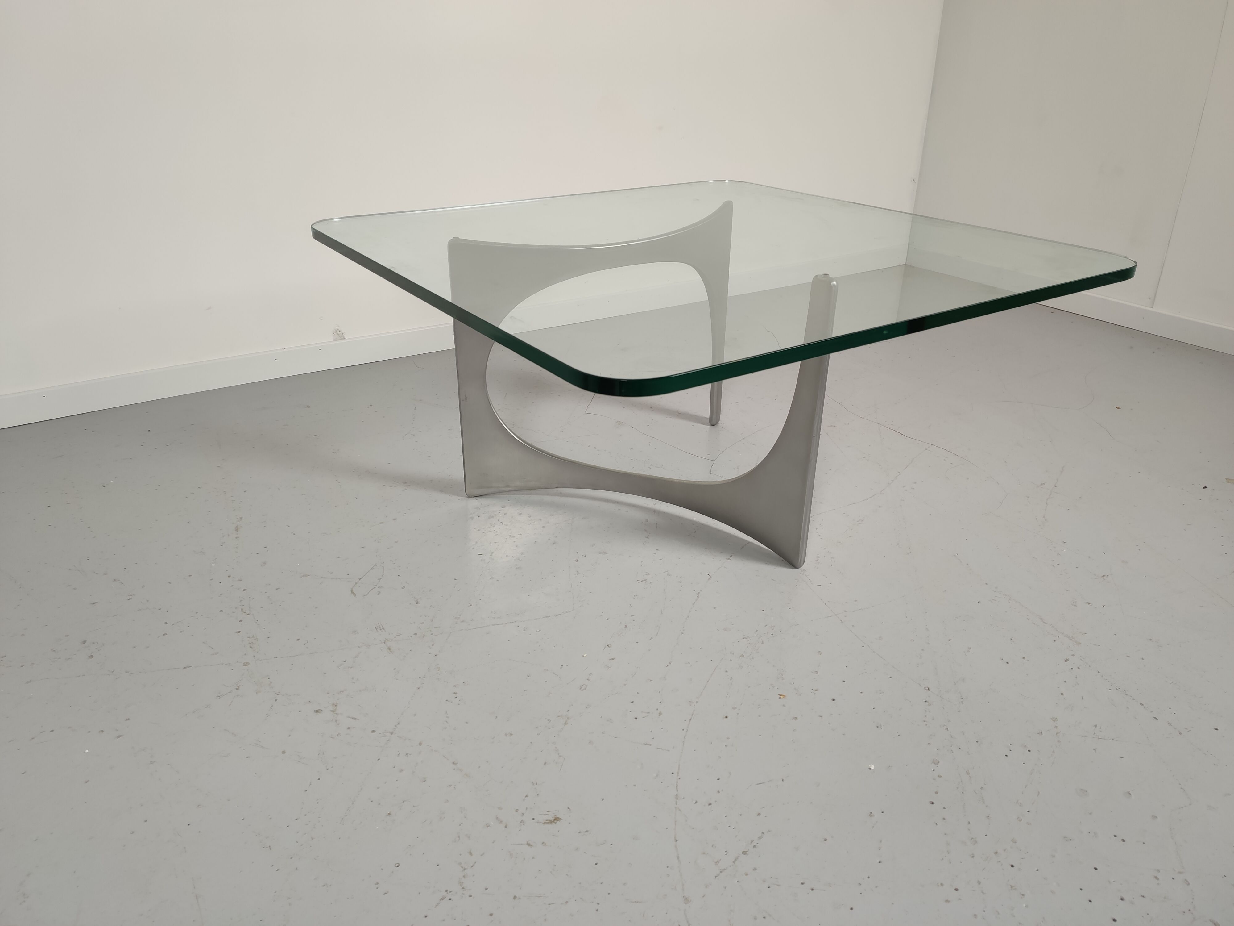 Alu and glass coffee table by KNUT HESTERBERG 1970s