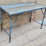Old folding table in Burmese teak and steel