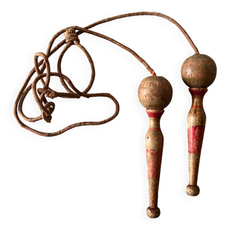Antique wooden skipping rope, vintage outdoor toy