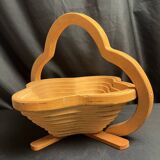 Vintage 20th century foldable wooden fruit bowl or basket