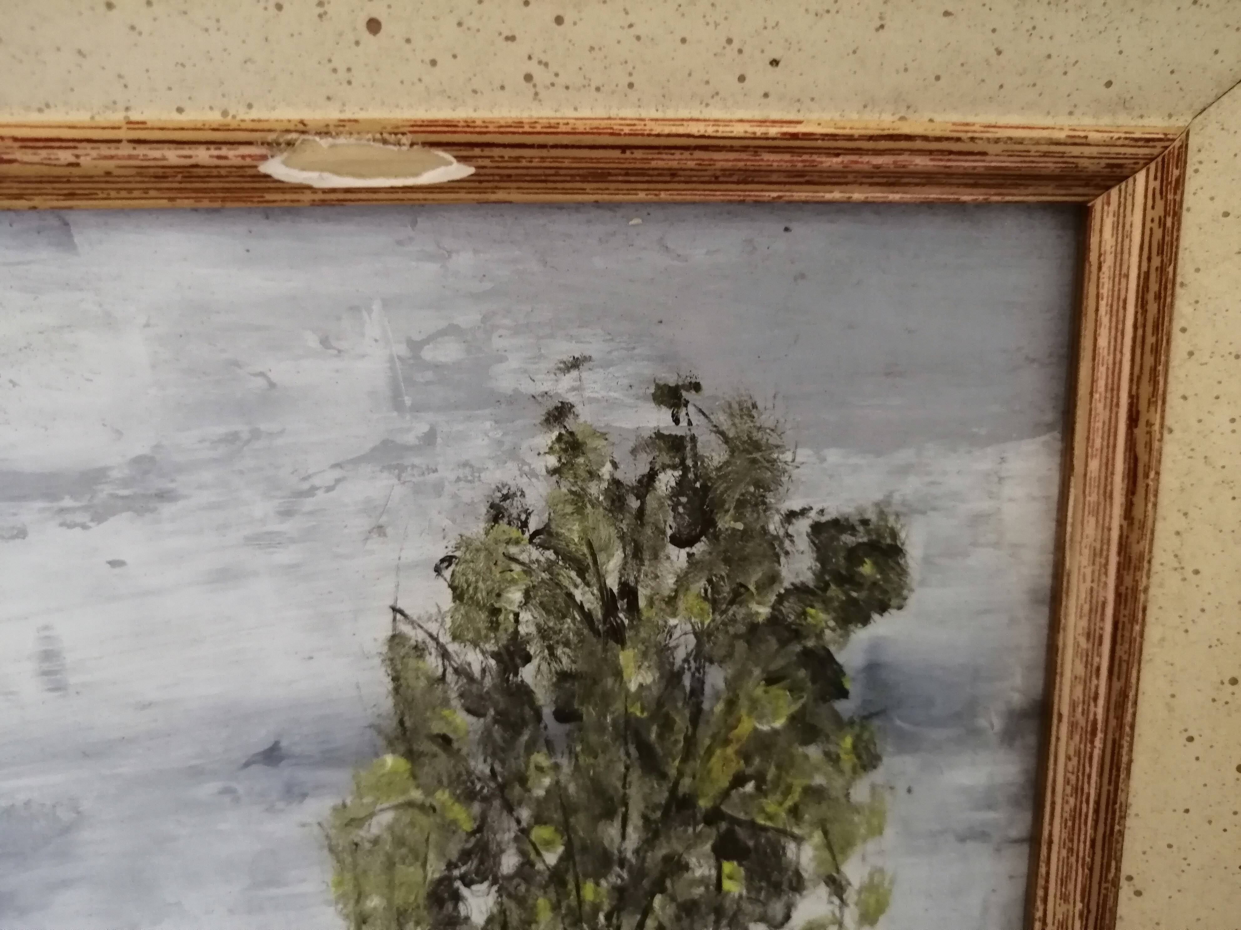 Old oil framed on panel