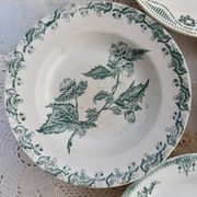 4 mismatched old green ironstone deep plates