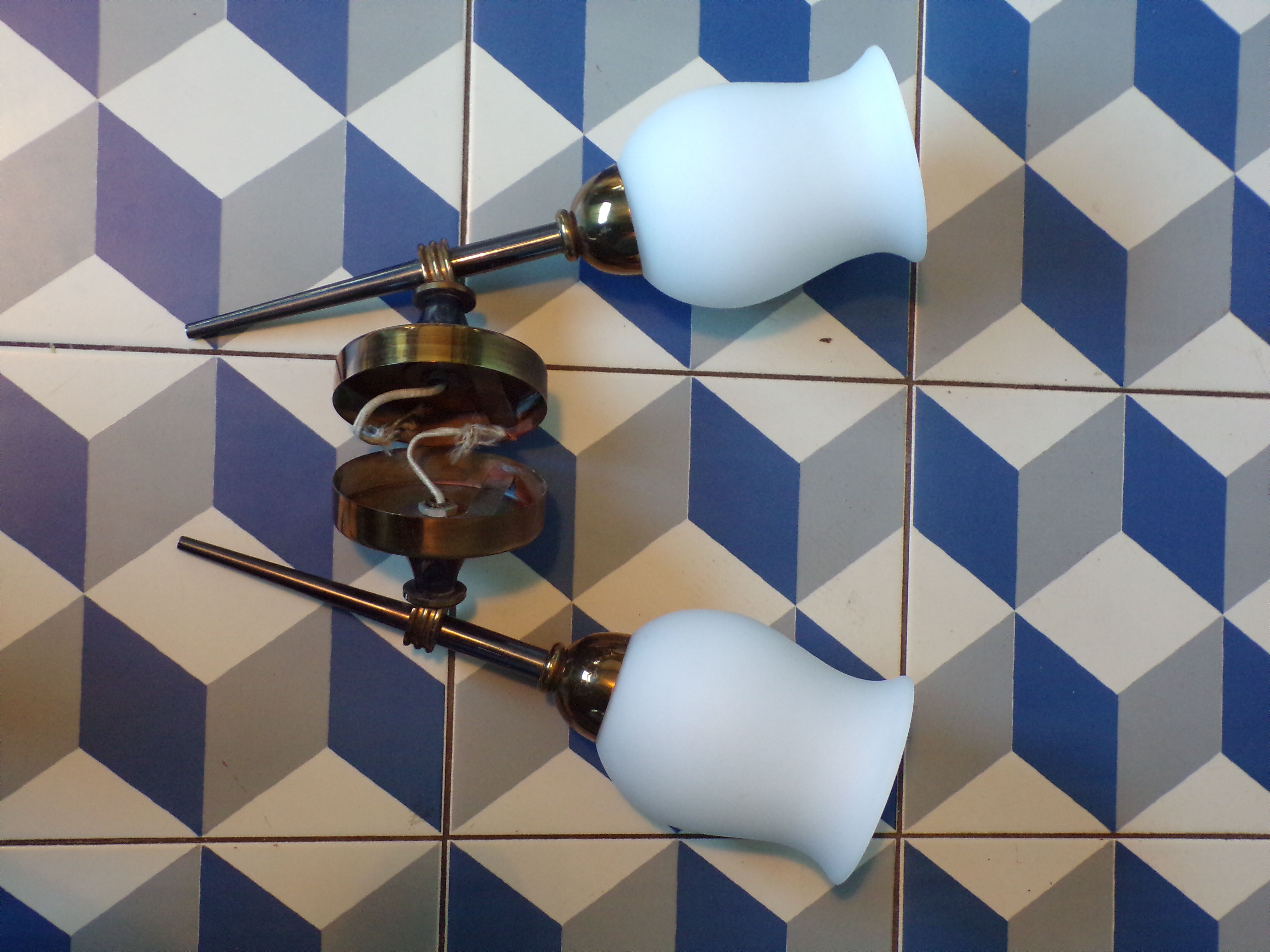 Pair of 1960 brass torch wall light