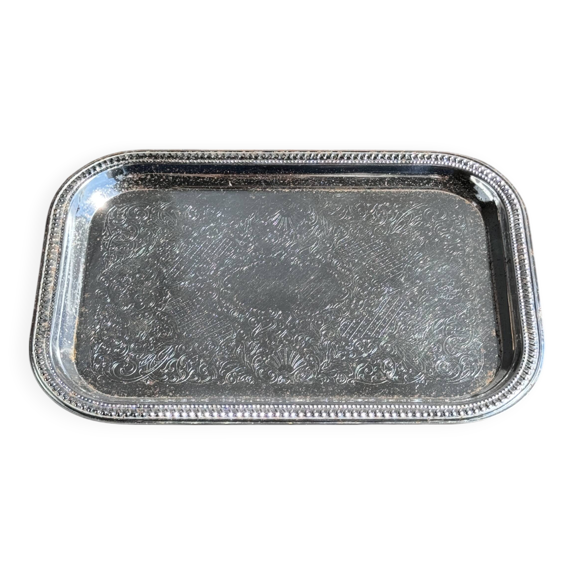 Small engraved silver metal tray L22