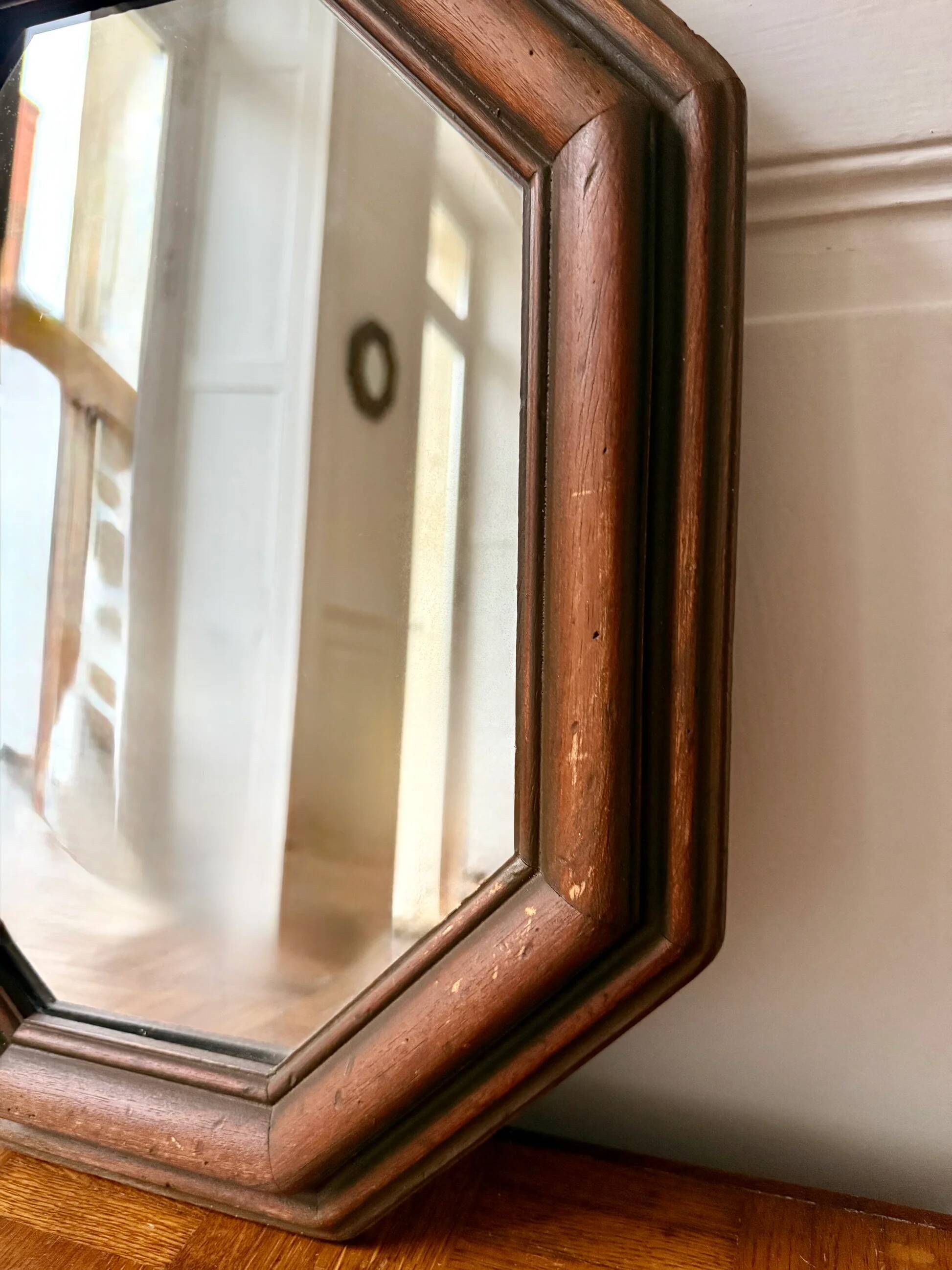 Octagonal wooden mirror