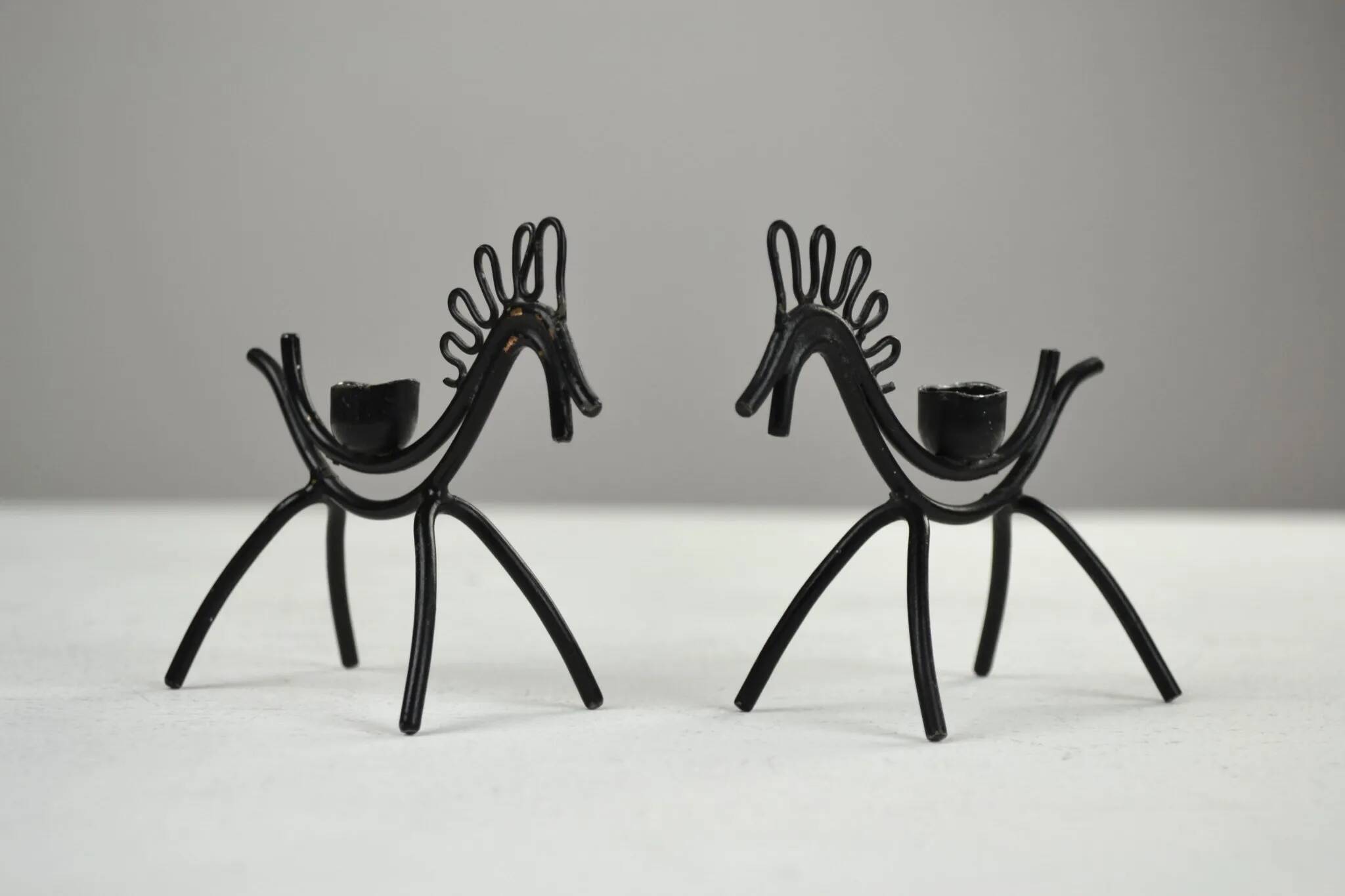 Set of 6 Black Metal Farm Animal Candleholders — Gunnar Ander for Ystad-Metall, Sweden, 1960s