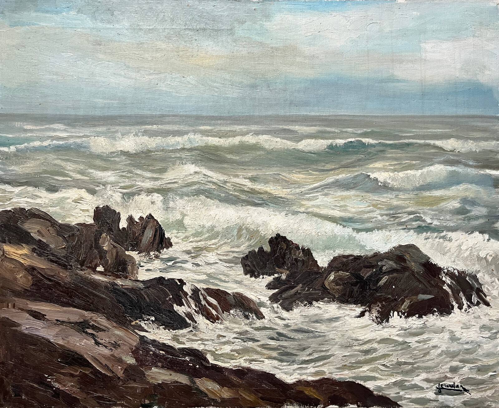Tableau HST "Marine - rough sea" signed Jacques Jourdan