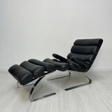 COR Sinus Black Leather Lounge Chair with Ottoman