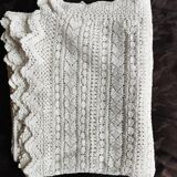 White cotton bedspread - throw with geometric chevron pattern