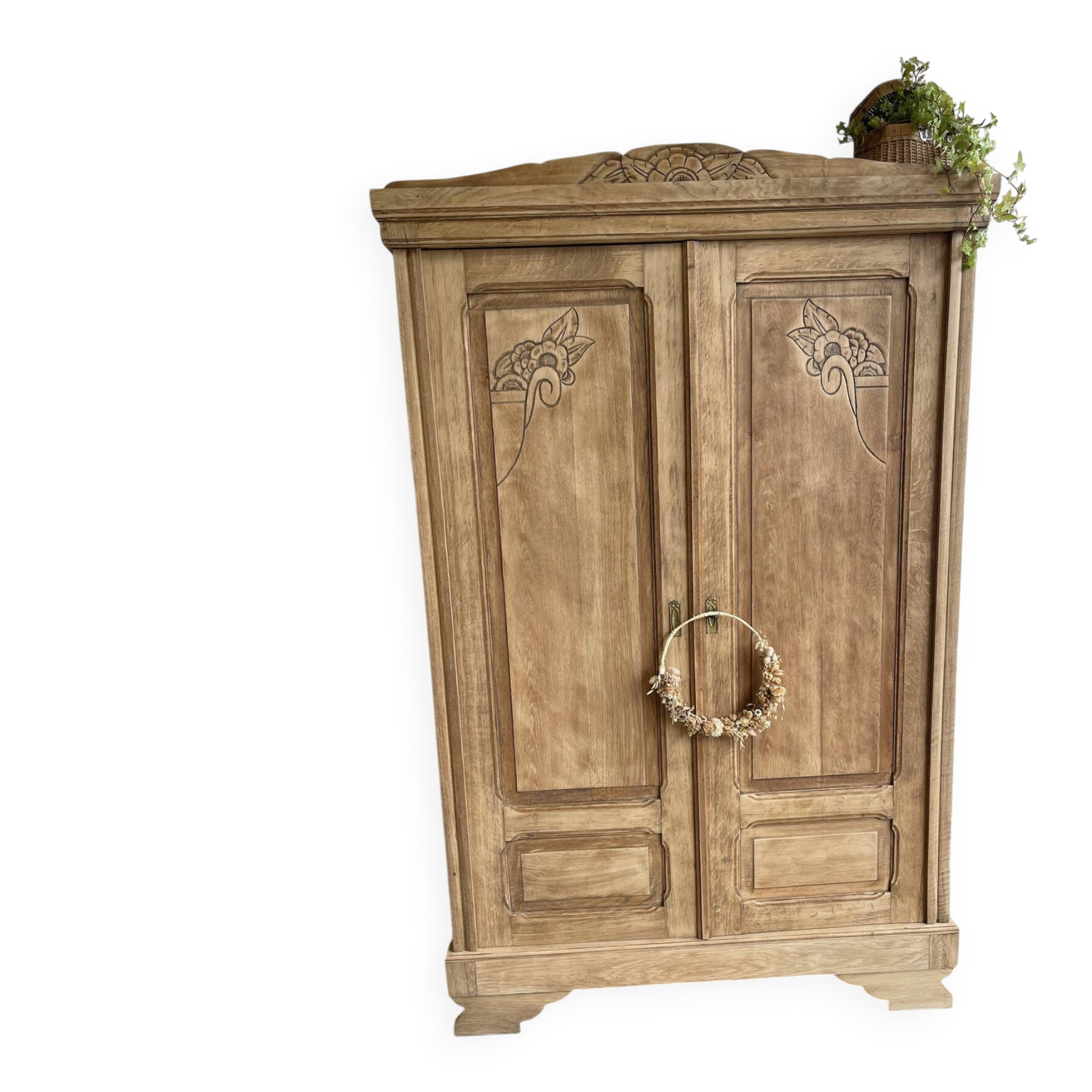 Art Deco wardrobe in raw oak wood