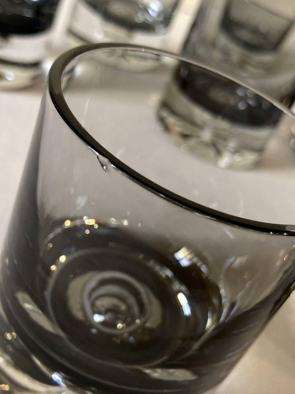 10 smoked glass aperitif glasses, 1960s-1970s