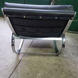19th century rocking chair + footrest in skyl and chrome metal