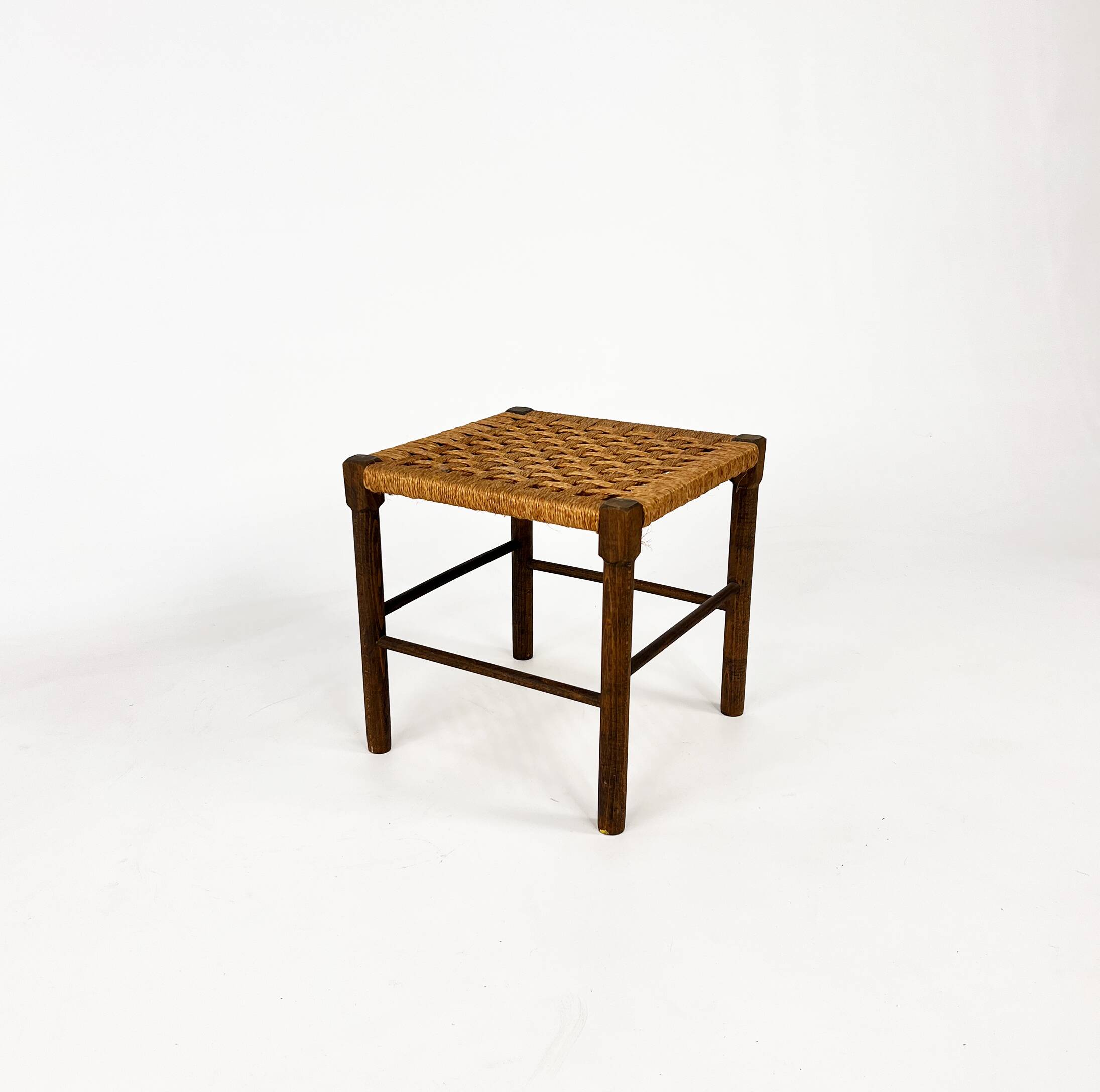 Solid Oak And Rope Stool, 1950s