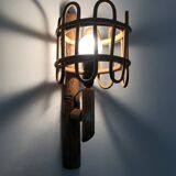 Pair of rattan bamboo lantern wall lights. 1950s-1960s